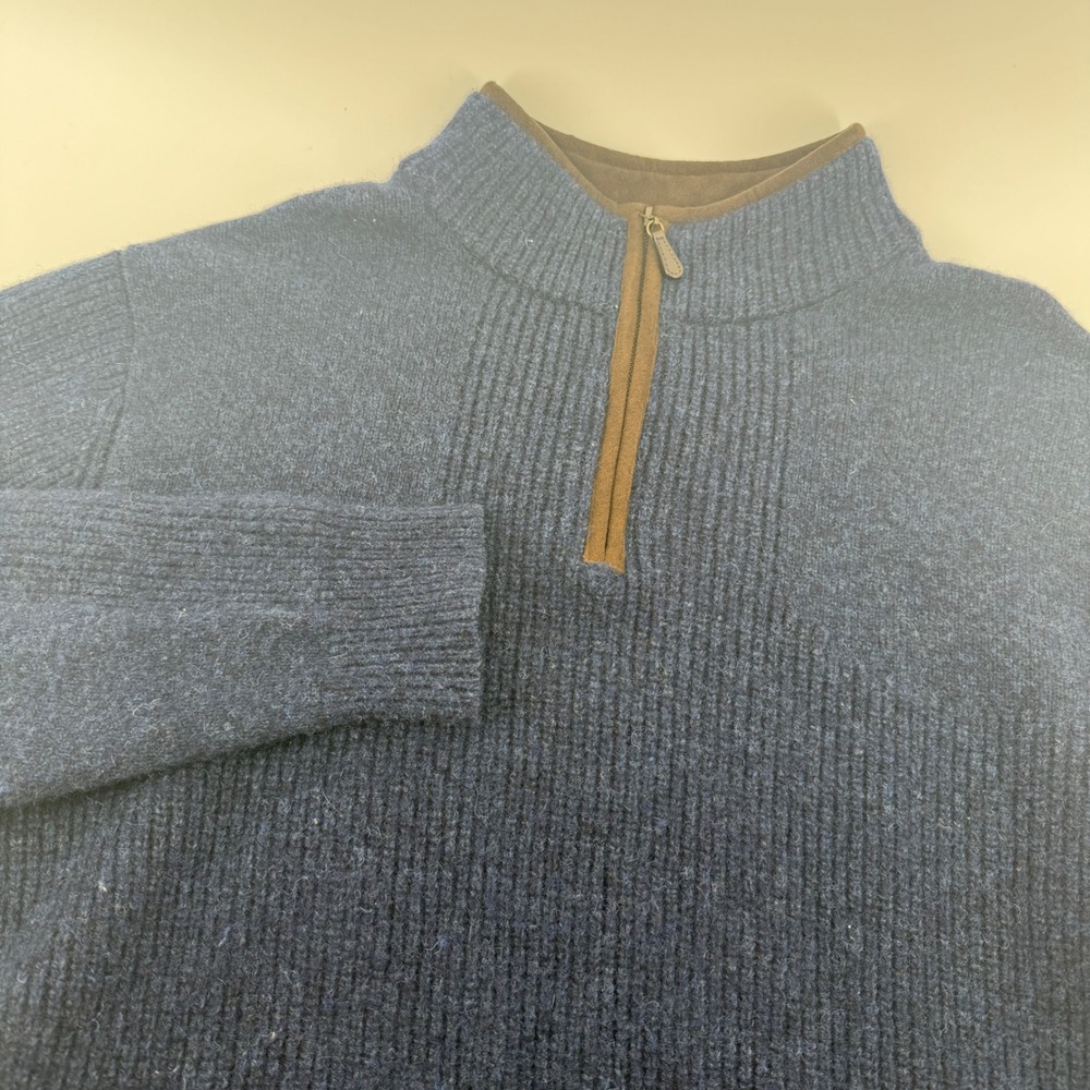LL Bean Men's Waterfowl Sweater XL Merino Lambswool 1/4 Zip Navy Blue 237808